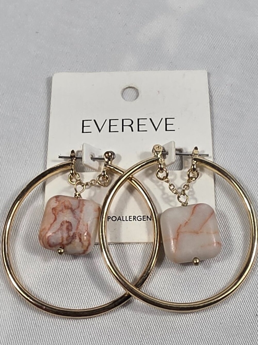 Evereve Gold Tone Hoop Earrings Polished Hoop & Pink Marbled Stone Charms